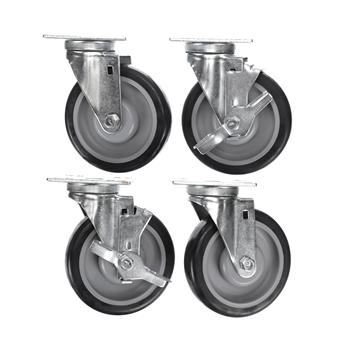 Picture of Caster Kit, Medium Duty 4" x 4" Universal Plate Caster With 5" Blue Polyurethane Wheel, 2 Brake And 2 Non-Brake In Retail Box
