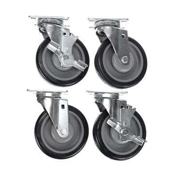 Picture of Caster Kit, Medium Duty 2-3/8" x 3-5/8" Plate Caster With 5" Blue Polyurethane Wheel, 2 Brake And 2 Non-Brake In Retail Box