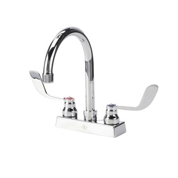 Picture of TOP-LINE® 4" OC Deck Mount Faucet Ceramic Valves 4" Wrist Blade Handles with 6" Swivel Gooseneck Spout