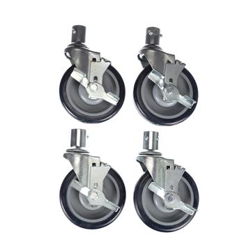 Picture of Caster Kit, Medium Duty 1" Female Collar Caster With 3" Blue Polyurethane Wheel, 4 Brake In Retail Box