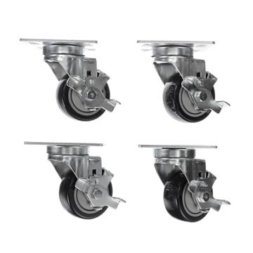 Picture of Caster Kit, Medium Duty 4"x 4" Universal Plate Caster With 3" Blue Polyurethane Wheel, 4 Brake In Retail Box