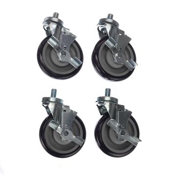 Picture of Caster Kit, Medium Duty 3/4-10 x 1" Threaded Stem Caster With 5" Blue Polyurethane Wheel, 4 Brake In Retail Box