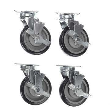 Picture of Caster Kit, Medium Duty 3-1/2" x 3-1/2"  Plate Caster With 5" Blue Polyurethane Wheel, 4 Brake In Retail Box