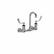 Picture of Encore® 8" OC. Brass Chrome Plated Wall Mount Faucet Ceramic Valves with 3-1/2" Rigid Gooseneck Spout 4" Wrist Blade Handles
