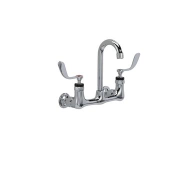 Picture of Encore® 8" OC. Brass Chrome Plated Wall Mount Faucet Ceramic Valves with 3-1/2" Rigid Gooseneck Spout 4" Wrist Blade Handles