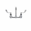 Picture of Encore® 8" OC. Brass Chrome Plated Wall Mount Faucet Ceramic Valves with 3-1/2" Rigid Gooseneck Spout 4" Wrist Blade Handles