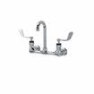 Picture of Encore® 8" OC. Brass Chrome Plated Wall Mount Faucet Ceramic Valves with 3-1/2" Rigid Gooseneck Spout 4" Wrist Blade Handles