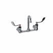 Picture of Encore® 8" OC. Brass Chrome Plated Wall Mount Faucet Ceramic Valves with 3-1/2" Rigid Gooseneck Spout 4" Wrist Blade Handles