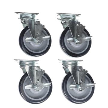 Picture of Caster Kit, Medium Duty 3-1/2" x 3-1/2" Universal Plate Caster With 5" Blue Polyurethane Wheel, 4 Brake In Retail Box