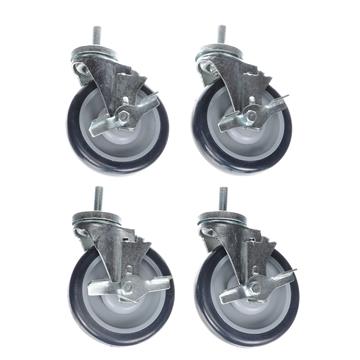 Picture of Caster Kit, Medium Duty 1/2-13 x 1" Threaded Stem Caster With 5" Blue Polyurethane Wheel, 4 Brake In Retail Box