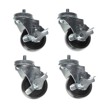 Picture of Caster Kit, Medium Duty 1/2-13 x 3/4" Threaded Stem Caster With 3" Black Polyolefin Wheel, 4 Brake In Retail Box