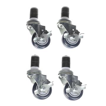 Picture of Caster Kit, Medium Duty 1-1/2" Expanding Stem Caster With 3" Blue Polyurethane Wheel, 4 Brake In Retail Box
