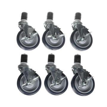 Picture of Caster Kit, Medium Duty 1-5/8" Expanding Stem Caster With 5" Blue Polyurethane Wheel, 6 Brake In Retail Box