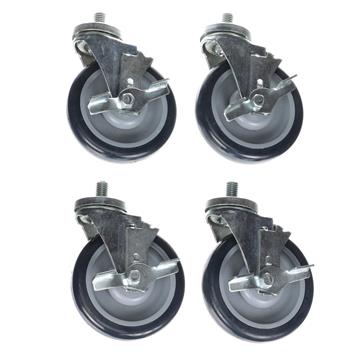 Picture of Caster Kit, Medium Duty 5/8-11 x 1" Threaded Stem Caster With 5" Blue Polyurethane Wheel, 4 Brake In Retail Box