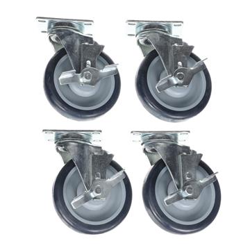 Picture of Caster Kit, Medium Duty 2-3/8" x 3-5/8" Plate Caster With 5" Blue Polyurethane Wheel, 4 Brake In Retail Box